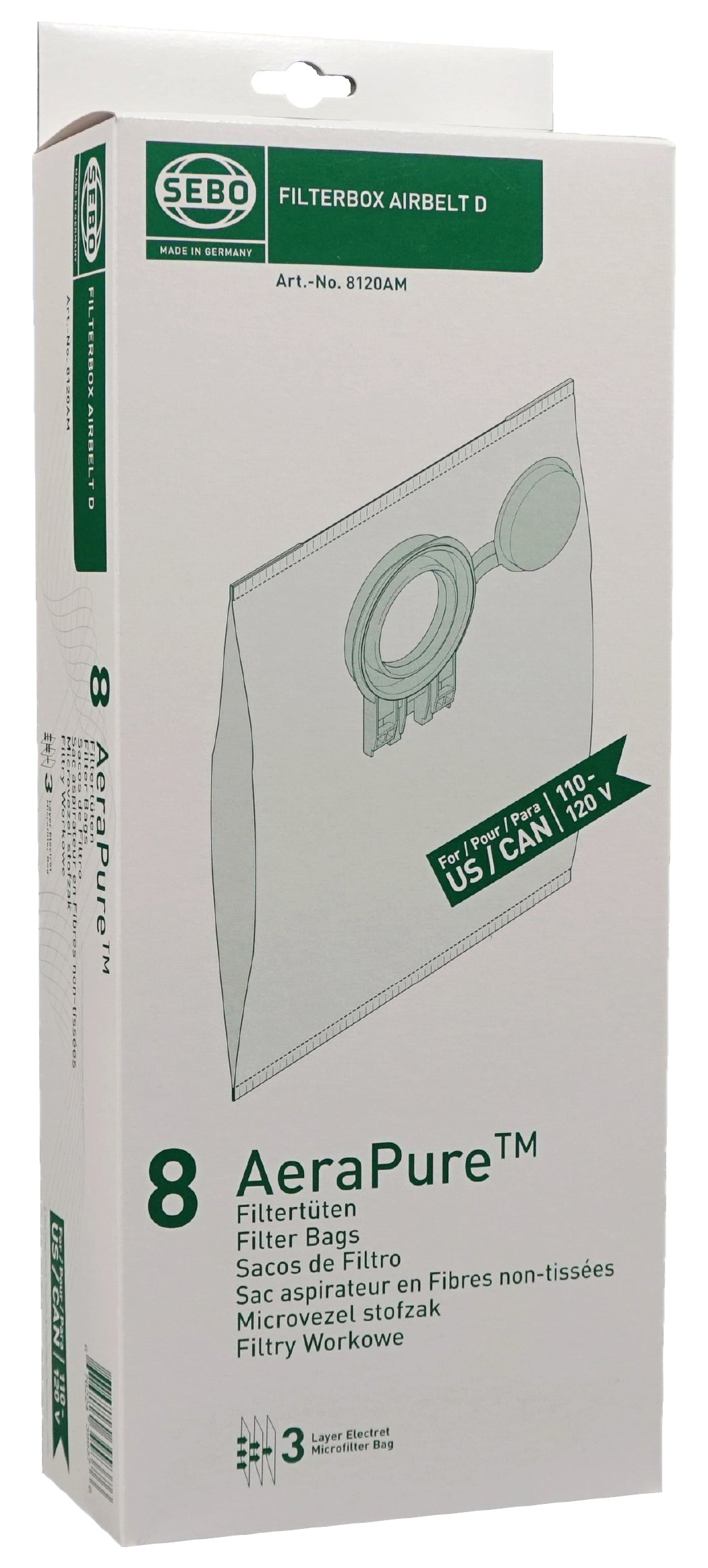 SEBO 8120 Airbelt D Ultra 3-Ply AeraPure Filter Bags
