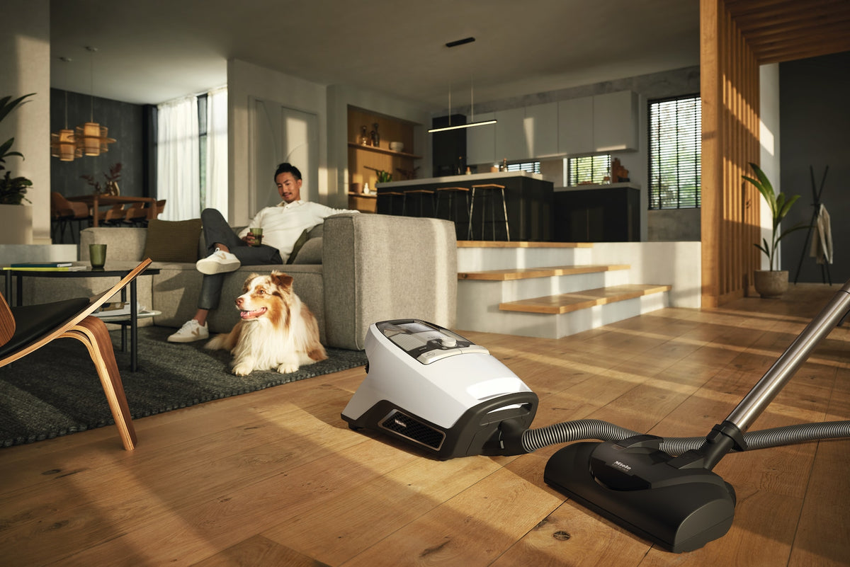 Miele Blizzard CX1 Cat & Dog Bagless Canister Vacuum - Lotus White — In-situ shot